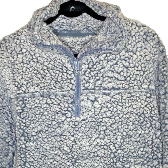 ZENANA OUTFITTERS Sherpa Fleece Pullover Sweatshirt 1/4 Zip Mock Womens L Blue - Picture 1 of 11